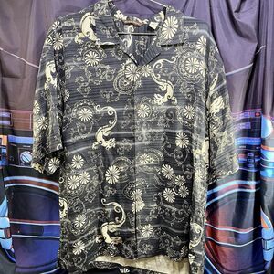 TOMMY BAHAMA 100% Silk Hawaiian Dragon Shirt Button Down Men's Large